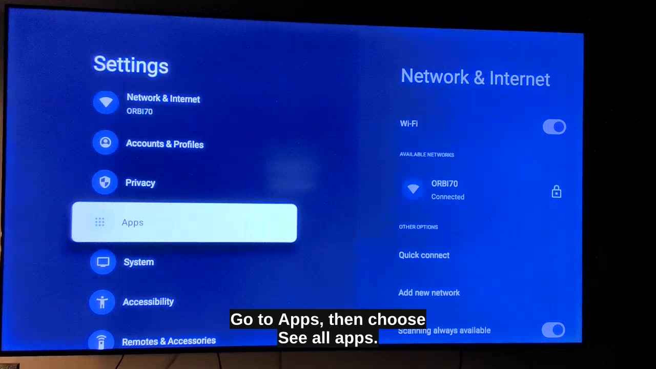 Google TV Apps settings screen