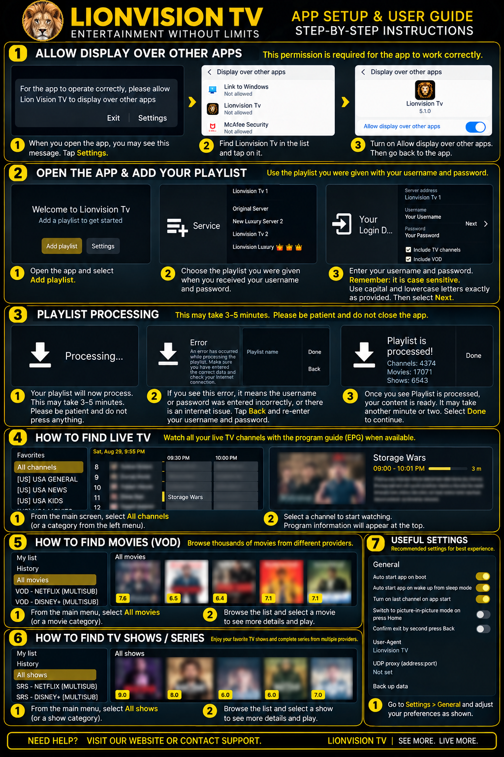 LionVision TV app setup and user guide