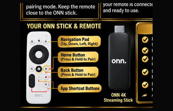 ONN streaming stick with white remote